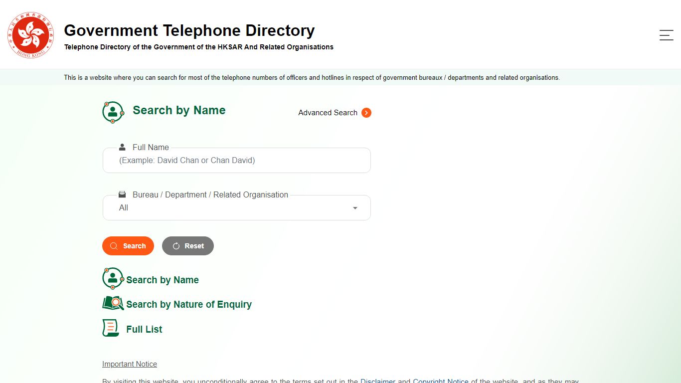 Telephone Directory of the Government of the HKSAR And Related ...